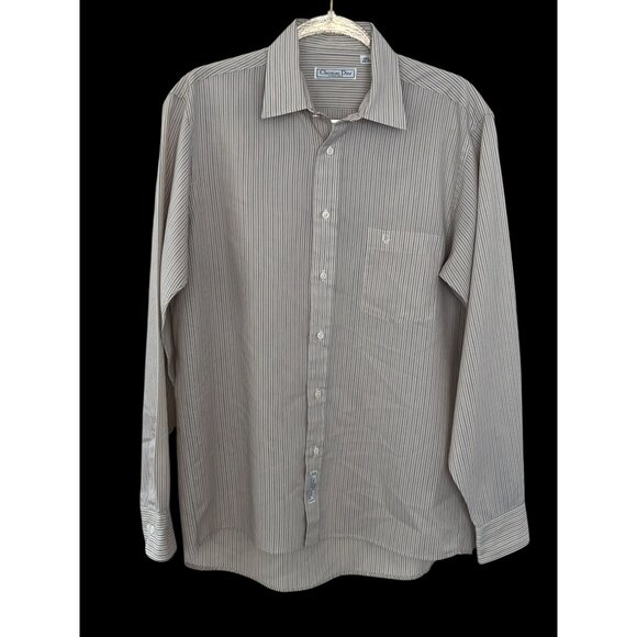 Vtg Christian Dior Chemises DIOR Embroidered Button Down Shirt Large 15.5 34/35 - Picture 1 of 11